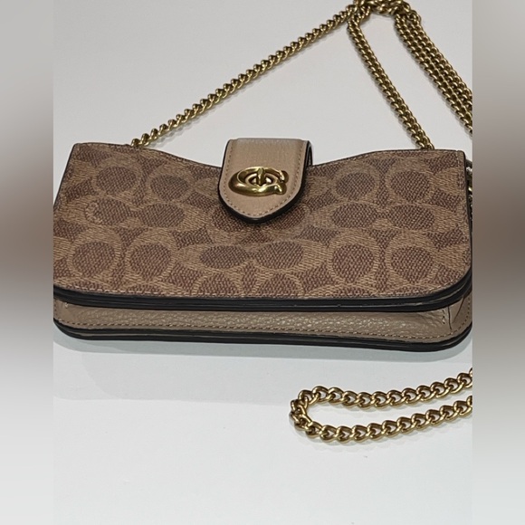 Coach Turnlock Crossbody Bag in Signature Canvas with Tan and Taupe - Picture 3 of 12